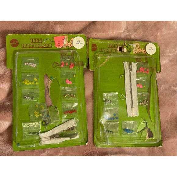 Vintage 1970 Mattel Barbie Teen Fashion Paks Bead Buttons zippers 2 packs Opened - Picture 3 of 8